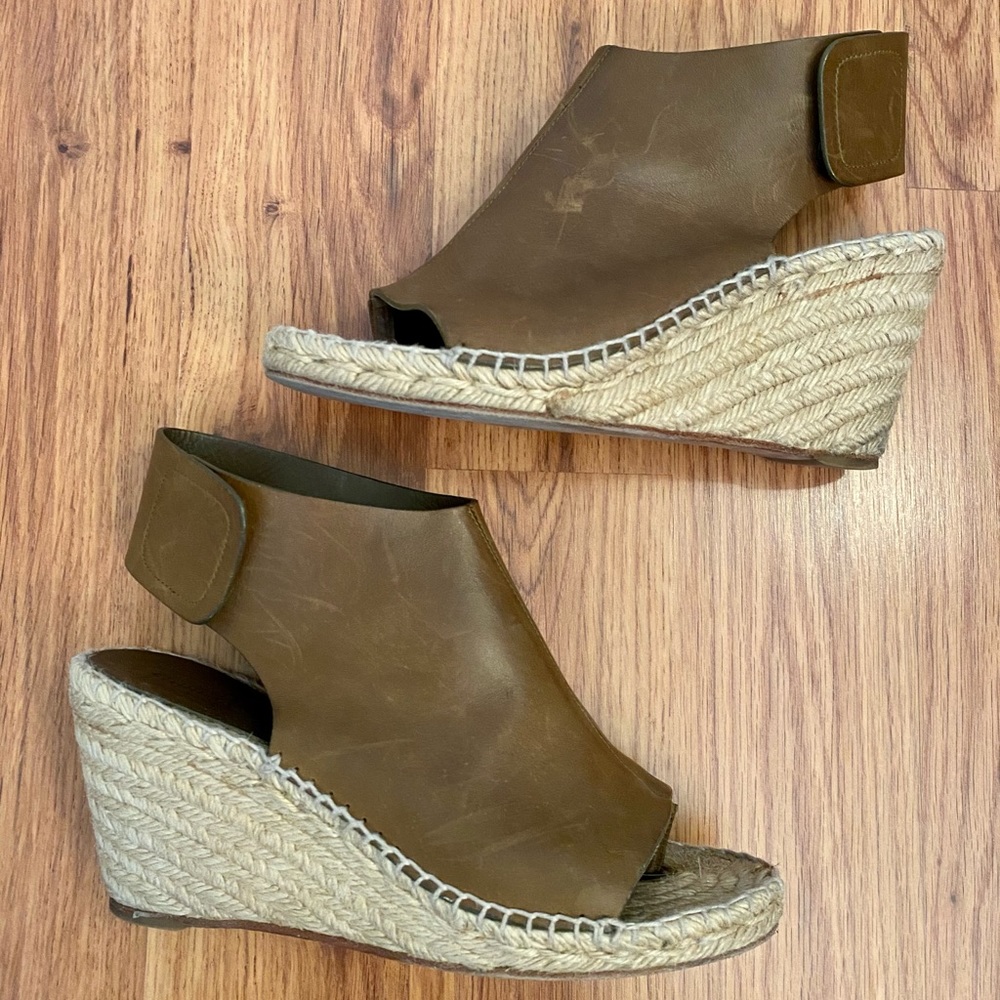CELINE Espadrille Wedge Sandals. Brown. Size 38